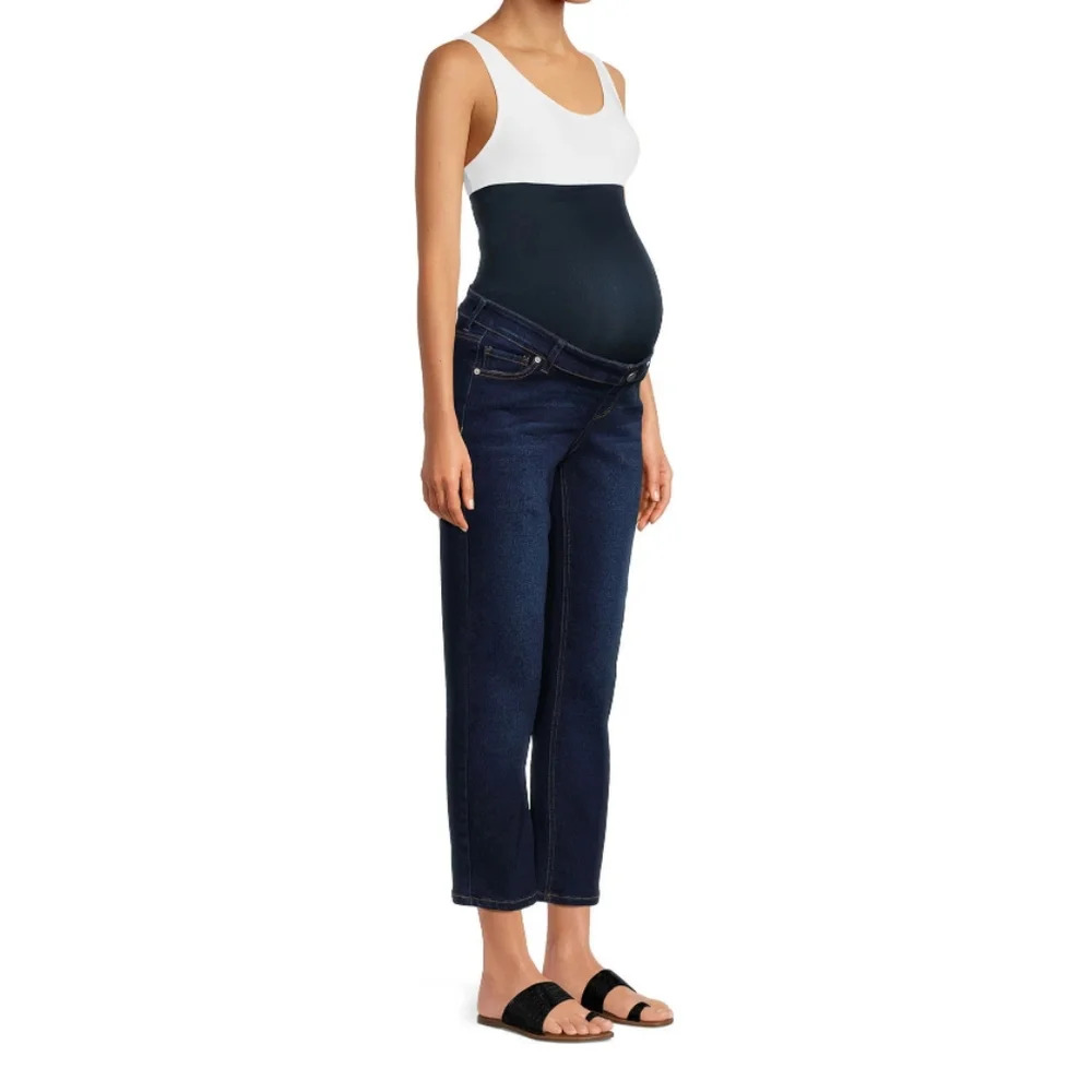 Time & Tru Women's Size XXL (20) Maternity Straight Jeans w/Belly Band Dark Wash